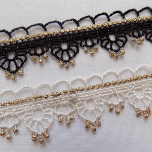 Black and off White Venise Lace Trim by the yard, 25 mm Venice lace trim