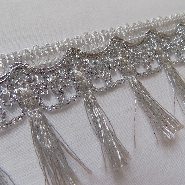 Silver fringe trim, braid ribbon, Metallic lace trim