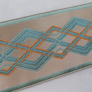 Capuccino beige and turquoise Curtain trim tape, 70 mm wide woven ribbon trim by the yard, Tape trim for curtains