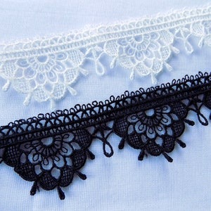 Black and White Venise Lace Trim by the yard, 40 mm Venice lace trim