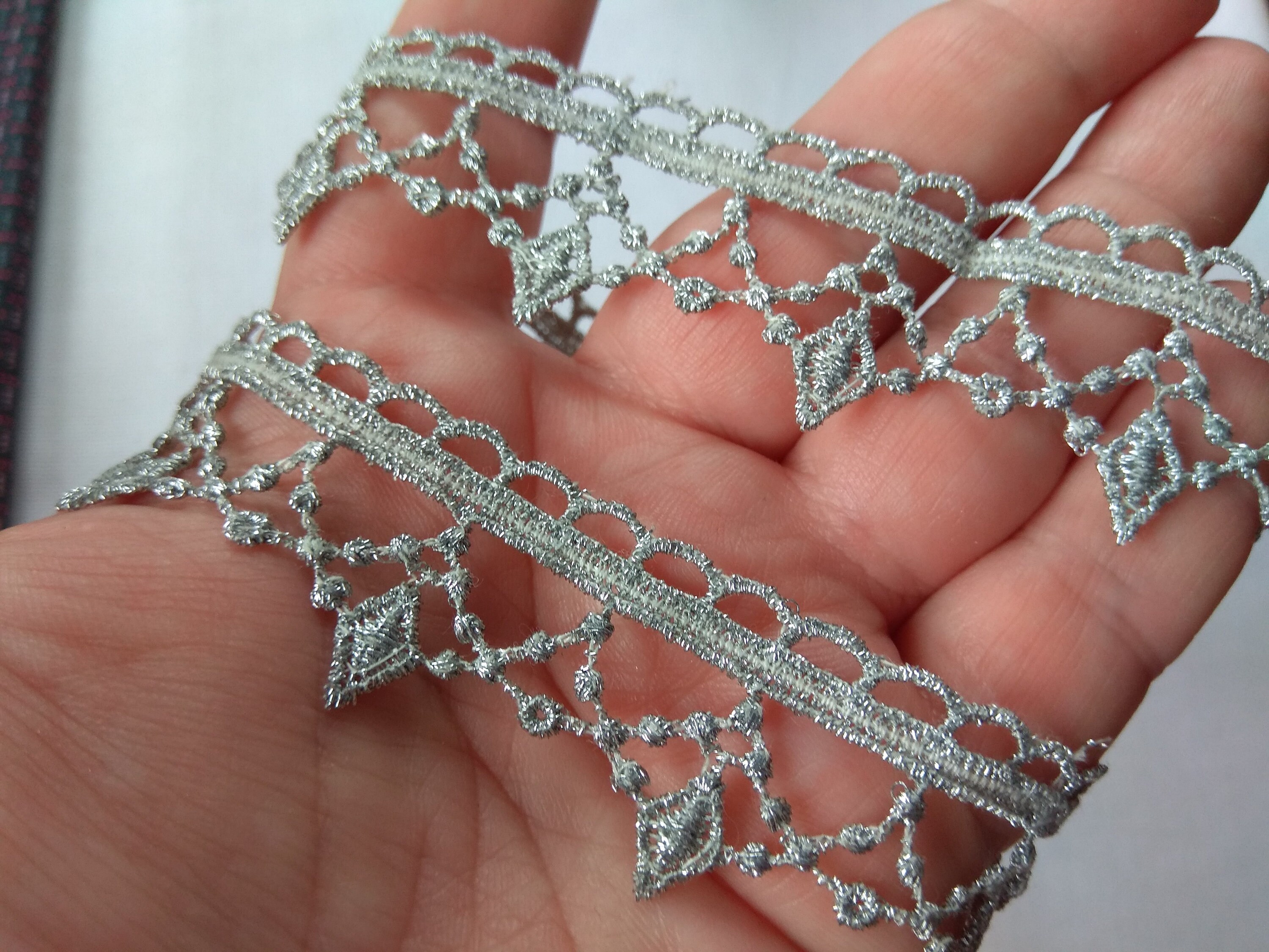 Silver lace trim by the yard 25 mm Venice lace trim Metallic Etsy