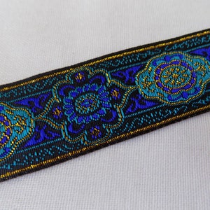 Blauw jacquardlint, 30 mm geweven jacquardband op maat gesneden, geometrische lintafwerking
