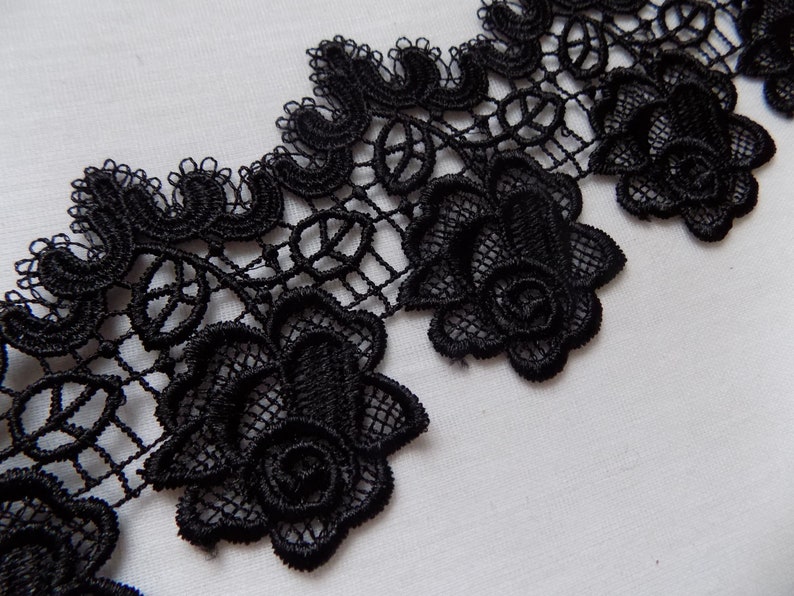 Black Venice Lace Trim by the Yard Floral Venise Lace Etsy Denmark