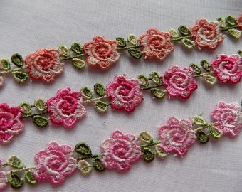 Colorful floral trim,16 mm bicolor flower trim, Rococo trim by the yard