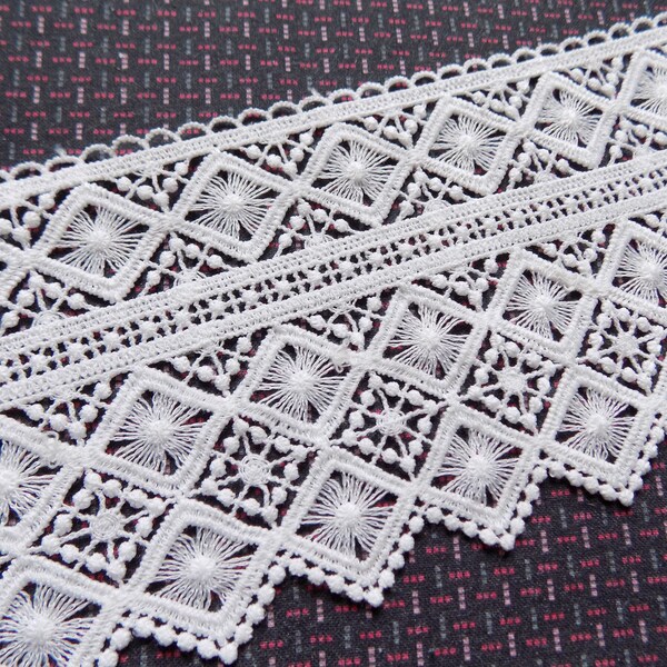 off White Venice Lace Trim by the yard, 4 inches Floral lace trim, Wide lace trim