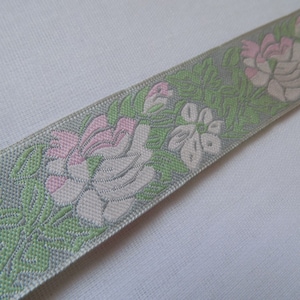 Floral jacquard ribbon, gray jacquard trim, jacquard ribbon trim by the yard