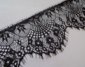 Black eyelash lace trim, 3 yard section, Chantilly lace trim