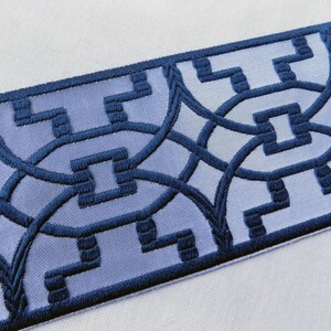 Navy Blue Curtain trim tape, jacquard ribbon, 80 mm wide woven ribbon trim by the yard, Tape trim for curtains
