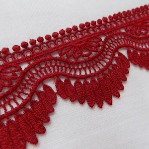 Bordeaux Venezia Lace Trim tagliato a misura, Finiture in pizzo rosso vino