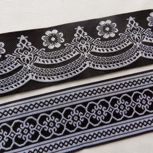 Black and white Floral jacquard ribbon, 50 mm jacquard trim by the yard