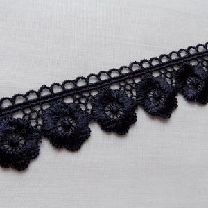 Very dark blue navy Venise Lace Trim by the yard, Floral Venise lace trim