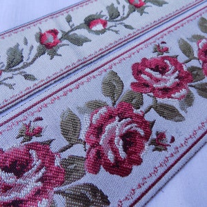 Red rose Curtain trim tape, wide woven ribbon trim by the yard, rosebud jacquard trim