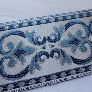 Blue Curtain trim tape, jacquard ribbon, wide woven ribbon trim by the yard, Tape trim for curtains