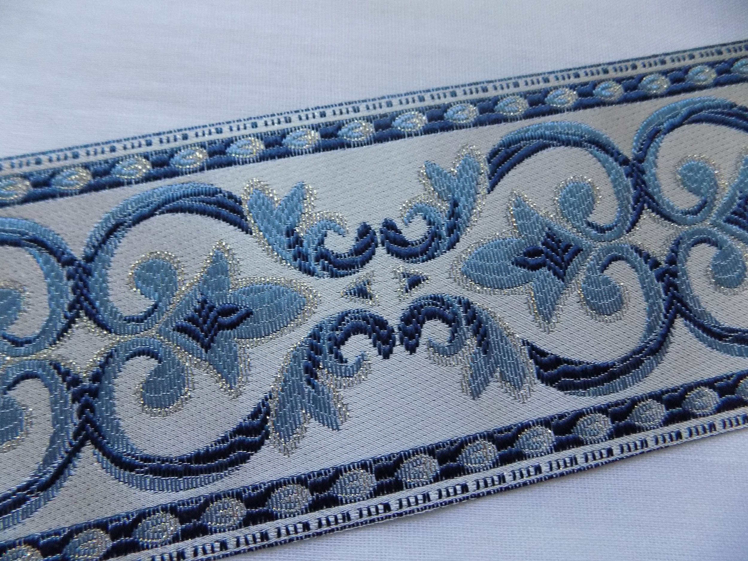 Blue Curtain trim tape, jacquard ribbon, wide woven ribbon trim by the yard, Tape trim for curtains
