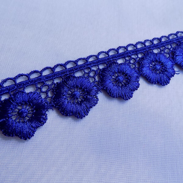 Electric blue Venise Lace Trim by the yard, Floral Venise lace trim