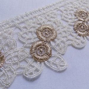 Cream Lace Trim op maat gesneden, 70 mm florale kant trim, 3 D bloem kant trim