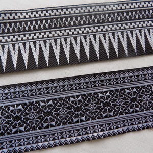 Black and white Geometric jacquard ribbon, 50 mm jacquard trim by the yard