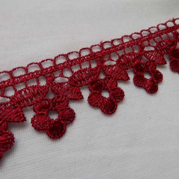 Burgundy Venise Lace Trim by the yard, Red Wine Venise lace trim