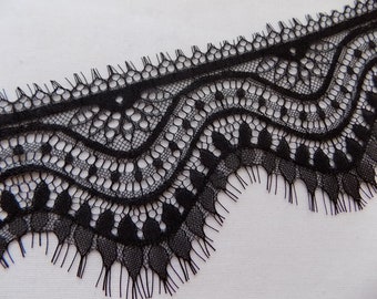 Black eyelash lace trim, 3 yard section, Chantilly lace trim