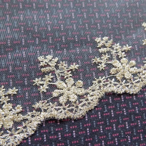 Cream lace trim, 4 inch Embroidered Tulle lace, Metallic Lace trim by the yard