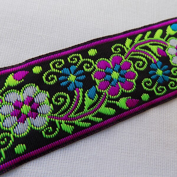 thumbnail image 2 of 11 Yard Floral Jacquard Ribbon - Purple Blue Woven Trim 0.86 Inch Wide 2 of 13