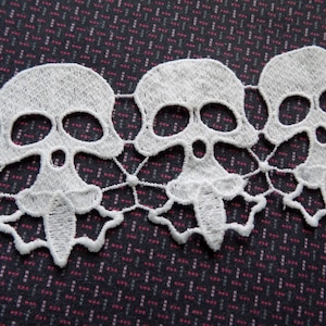 off White Skull lace trim, 75 mm Halloween Lace trim by the yard