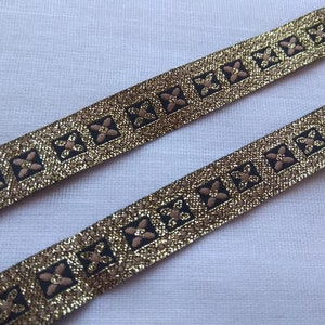 2 Yards Gold und schwarz Jacquard Band mit paisley, 12 mm metallischen Jacquard trim, Jacquard Band trim Bulk Stock