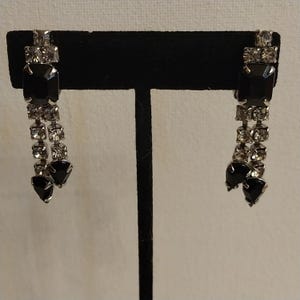 Vintage Black Stone/ Rhinestone Clip Earrings