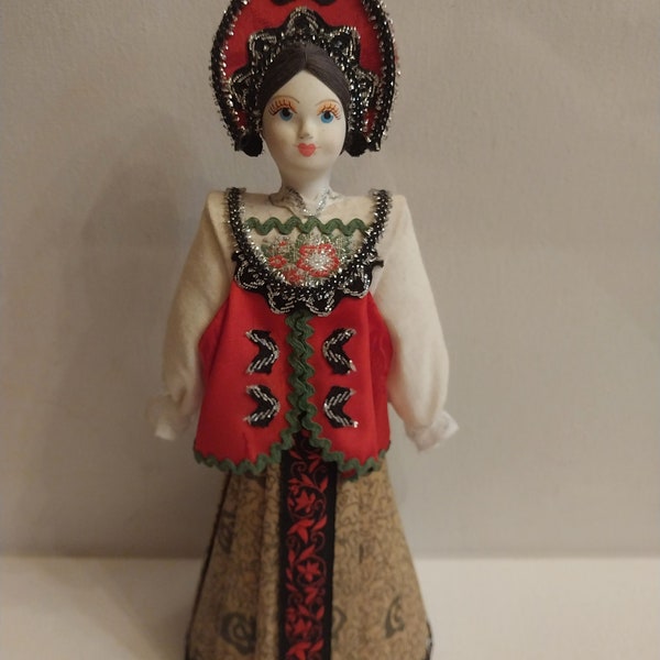 Red Vested Russian Folk Costumed Doll