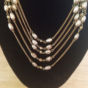Five Strand Gold Tone Fresh Water Pearl Necklace
