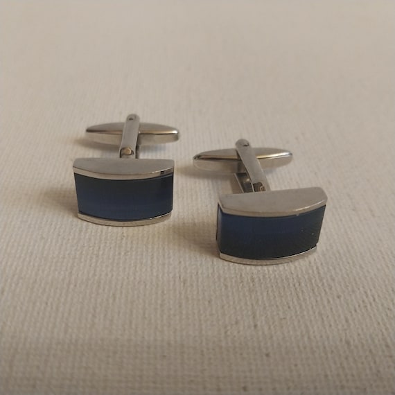 Blue Rectangular Curved Cuff Links - image 1