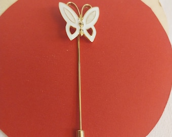 Cream Enamel Butterfly Hat/Stick Pin