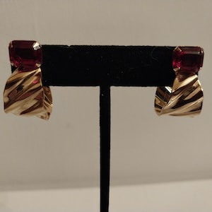 Gold Tone Hoops With Red Accent