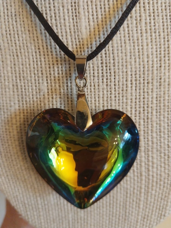 Puffed Heart Iridescent Pendant