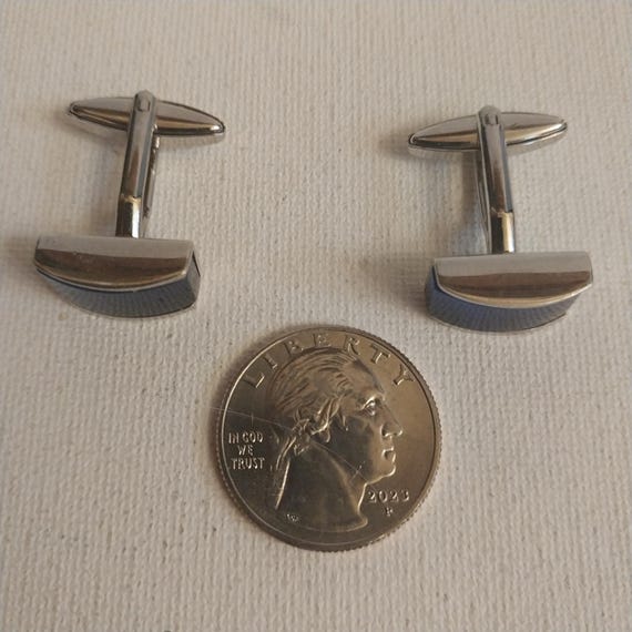 Blue Rectangular Curved Cuff Links - image 3