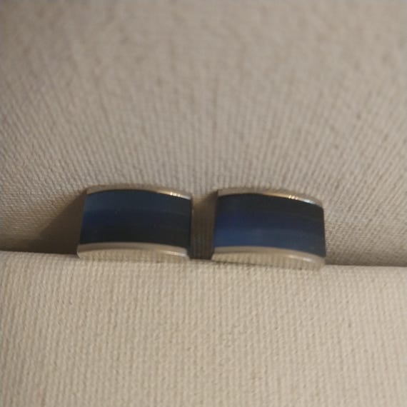 Blue Rectangular Curved Cuff Links - image 2
