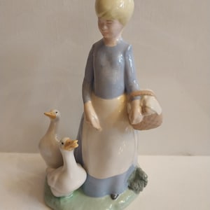 Farm Girl With Geese