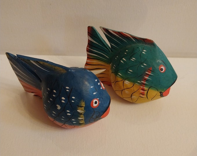 Two Handpainted Wooden Fish