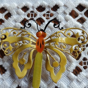 Bright Yellow Filigree Butterfly Pin/Brooch