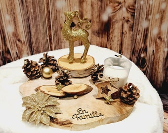 Centre de table bois Noël - Jour de l'an / décoration de table ou autre avec une bougie