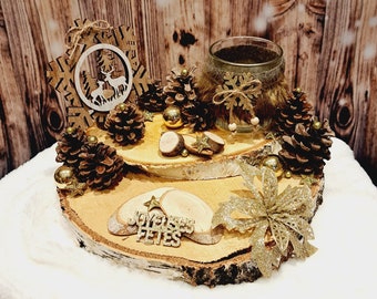 Grand Centre de table bois Noël - Jour de l'an / décoration de table ou autre avec une bougie