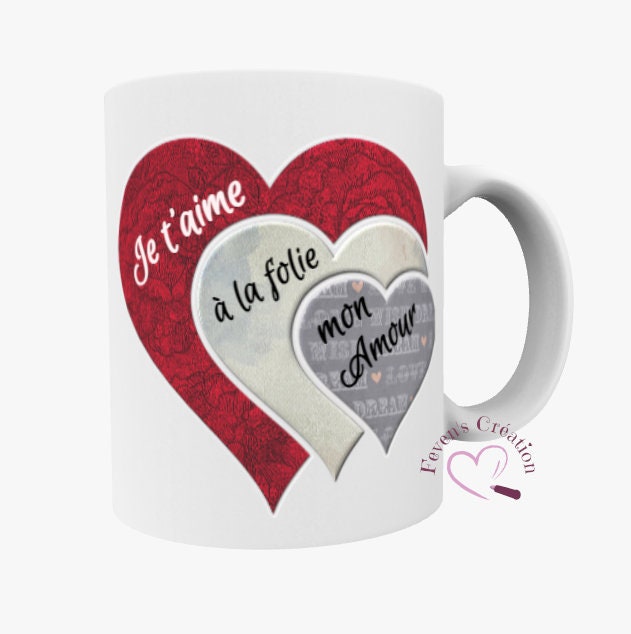 Mug Blanc - Mug Amour Chaque Battement de Mon Coeur Est Un Je T'aime Que T'envoie Personnalisable