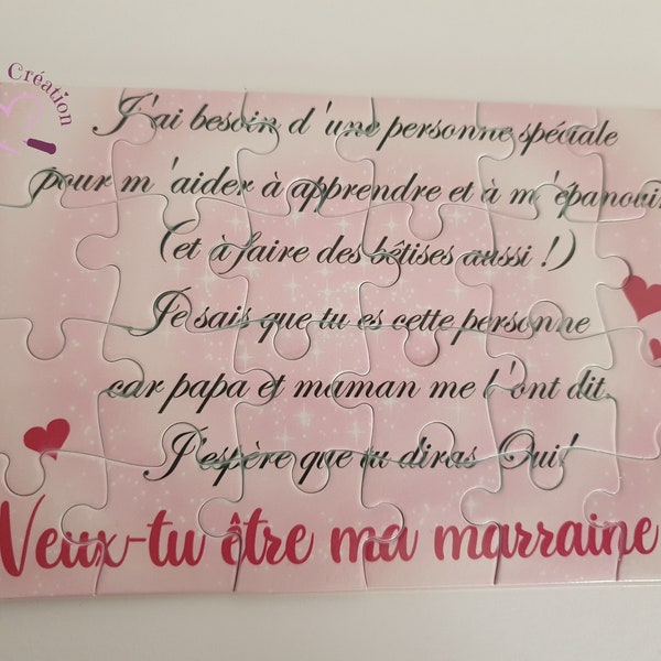 Puzzle en carton pour demande Marraine