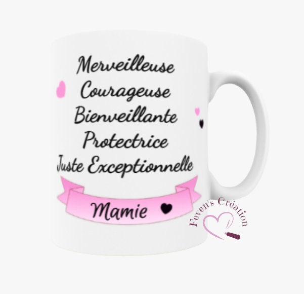 Mug Blanc - Qualités Mamie | Merveilleuse, Courageuse, Protectrice... Personnalisable