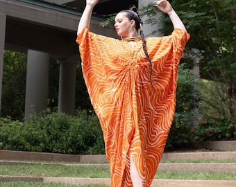 Ala Orange Kaftan Dress | Àdìrẹ Hand Dyed | African Bubu | Plus Size | Cruise | Resort | Lounge | Eco | Luxury caftan | Beach | Cotton