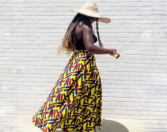 Rume Abstract African Print Maxi Wrap Skirt/Dress. African Skirt. Multi Color Skirt. Wrap Skirt Women African Fashion. Full length