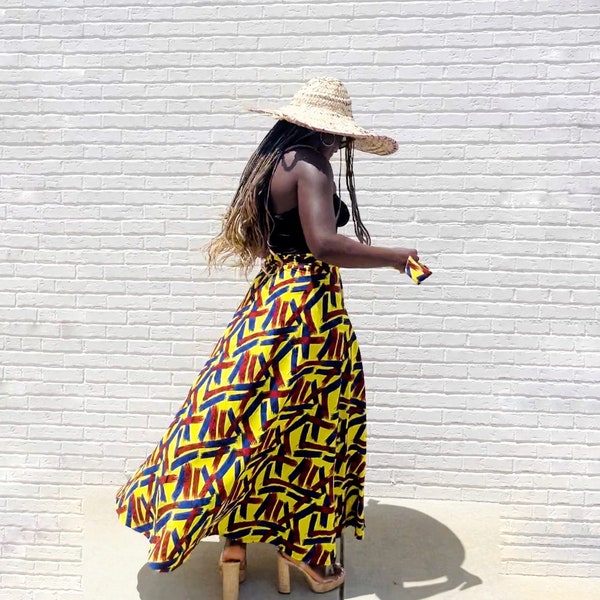Rume Abstract African Print Maxi Wrap Skirt/Dress. African Skirt. Multi Color Skirt. Wrap Skirt Women African Fashion. Full length