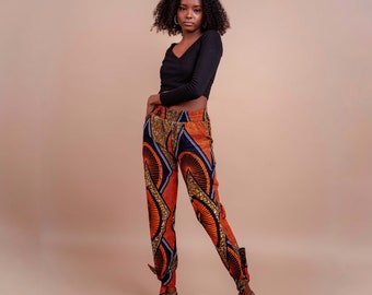 Sayo African Print Jogger Pants | High Waist Pants | Jogger Pants| Tie-hem|Wax Print Trousers | African Outfits For Women | Multicolor Pants