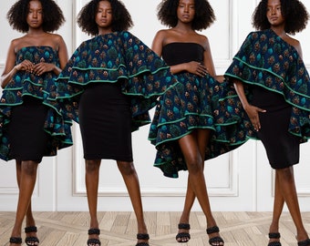 À porter de 4 façons : haut à imprimé paon | jupe à imprimé africain | Mode Africaine Femme | Tenues africaines pour femmes | Haut Ankara | Jupe Ankara