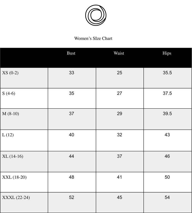 Besida Size Chart. Size XS - 3X